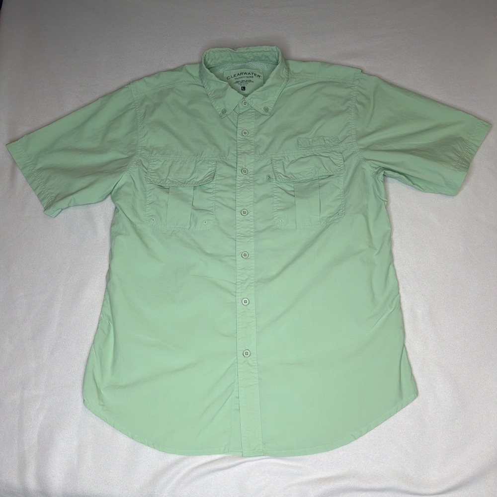 Clearwater Outfitters Fishing Shirt Men's L Mint Green Vented Nylon Short Sleeve